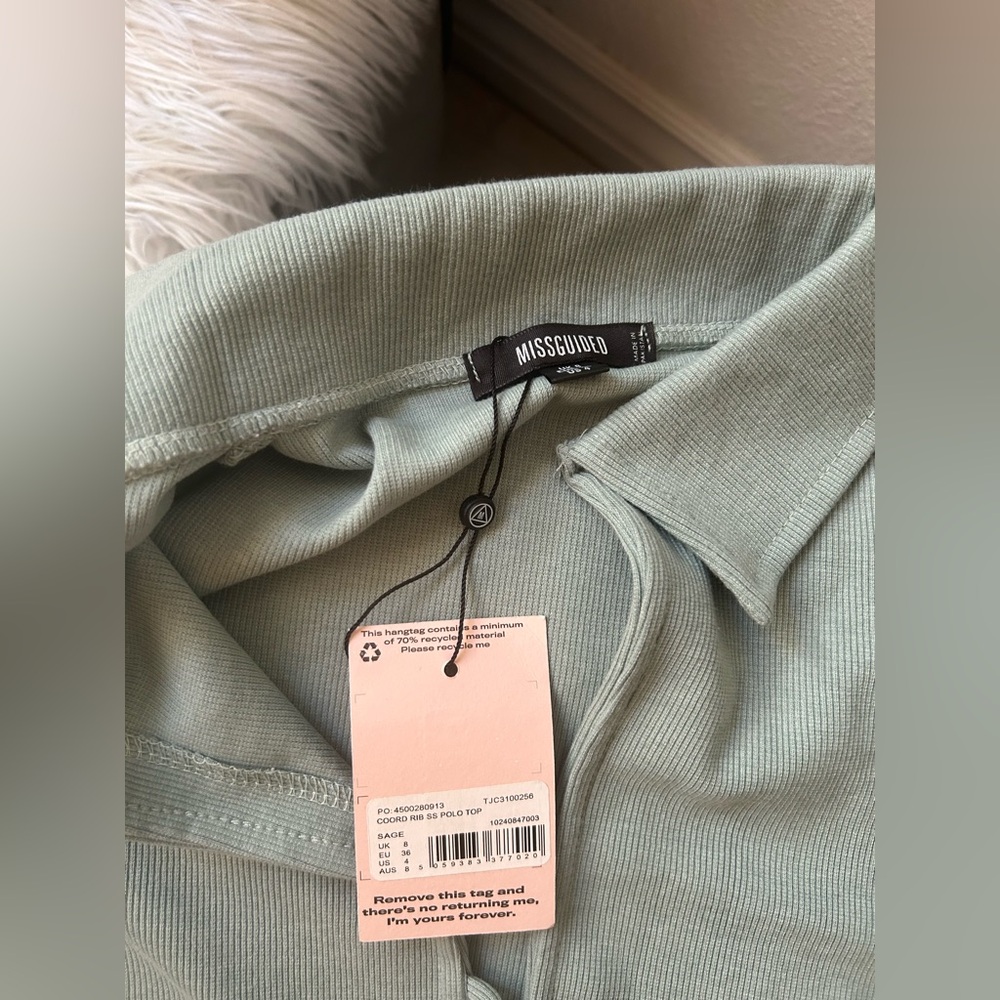 Light blue green middle Button-Up Women's Top - Picture 2 of 3